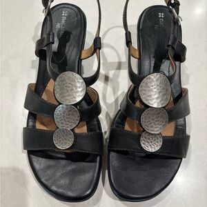 Naturalizer Black and Silver Sandals with Decorative Medallions